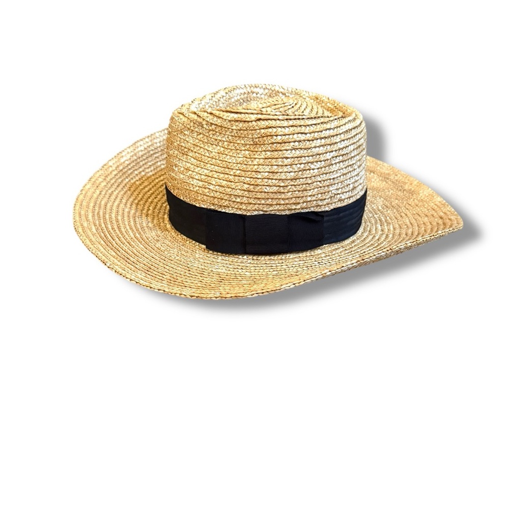 Brixton Straw Boater Hat Women’s Size Small Wide Brim Black Band Summer - Picture 1 of 7
